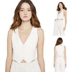 Alice + Olivia Classics ‘Donna’ Off White Pinstripe Cropped Vest Top Suiting